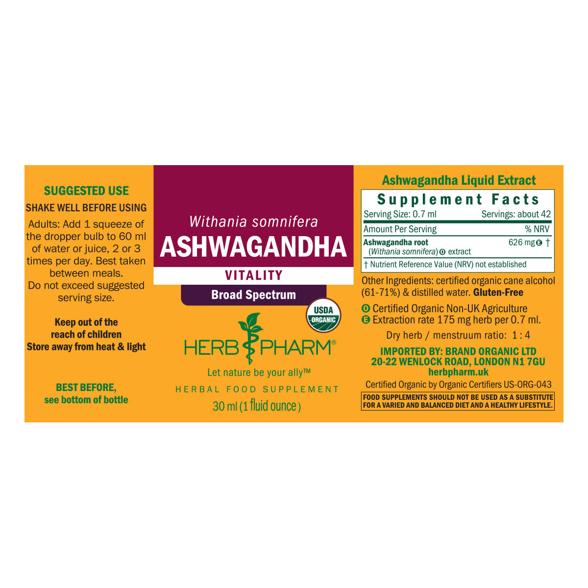 Herb Pharm Ashwagandha 30ml Organic