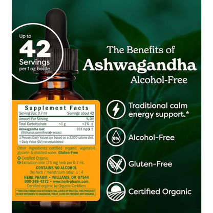 Herb Pharm Ashwagandha, Alcohol-Free 30ml Organic